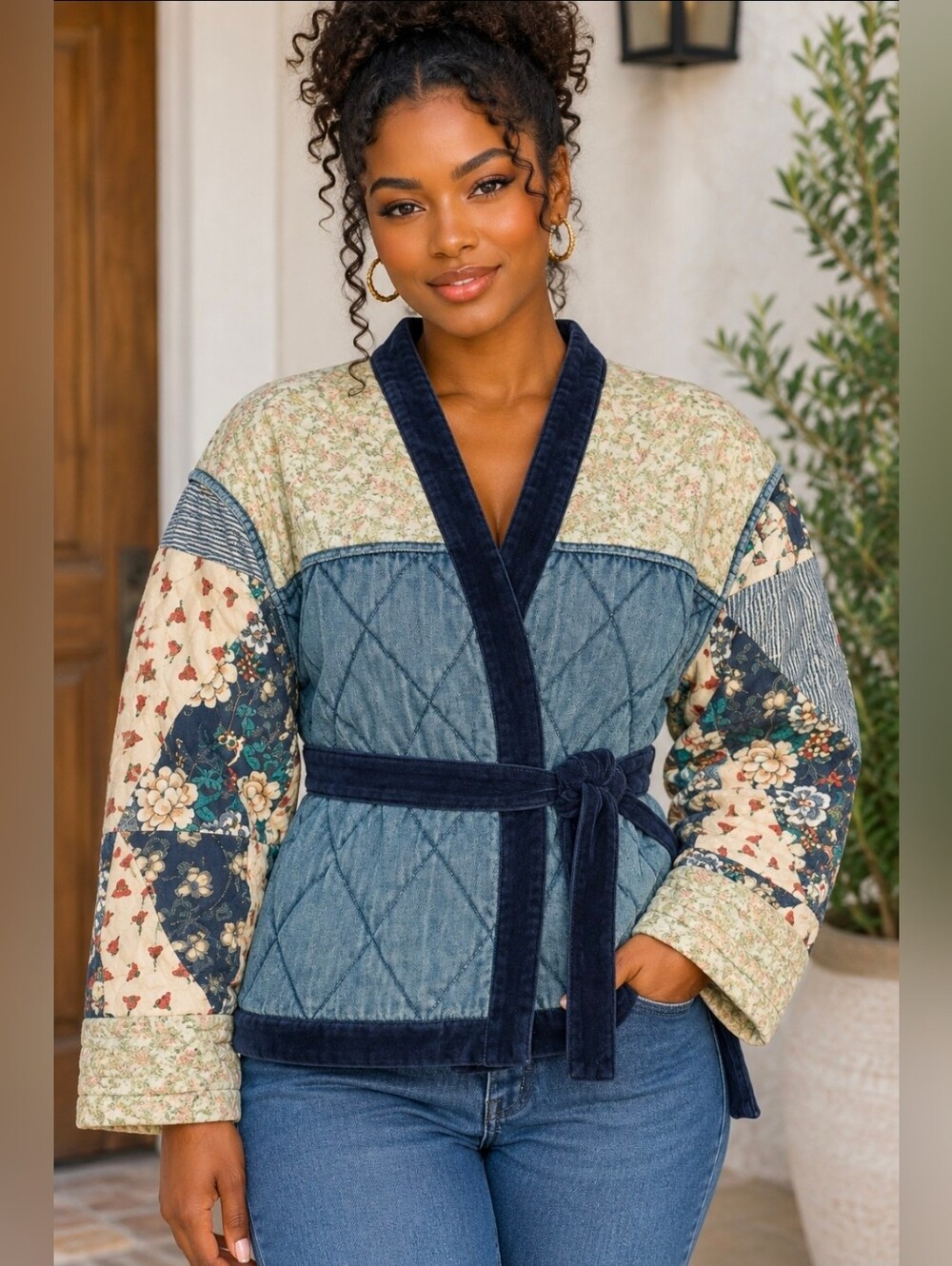 NEW! POL Denim & Patchwork Quilted Jacket,Sz Small *Oversized Can fit up to Lrg*
